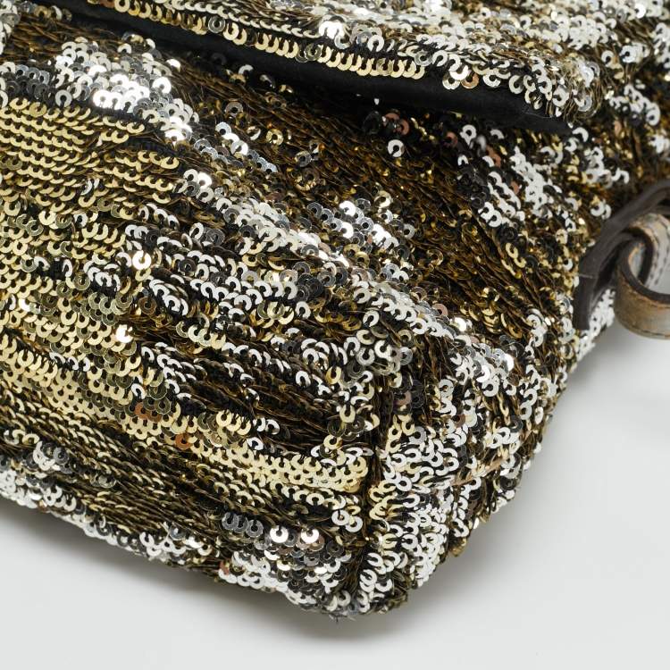 Pre Owned Dolce & Gabbana Gold/Silver Sequin and Leather Miss Charles Shoulder Bag