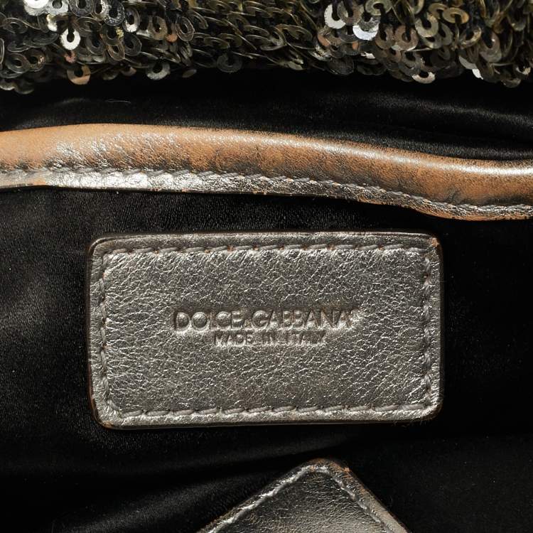 Pre Owned Dolce & Gabbana Gold/Silver Sequin and Leather Miss Charles Shoulder Bag