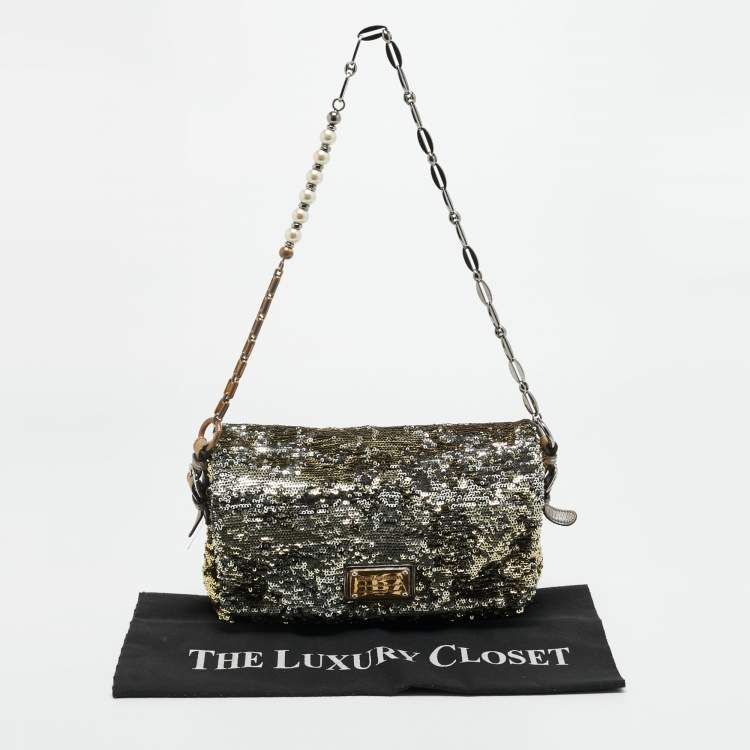 Pre Owned Dolce & Gabbana Gold/Silver Sequin and Leather Miss Charles Shoulder Bag