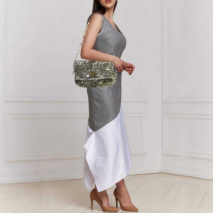 Pre Owned Dolce & Gabbana Gold/Silver Sequin and Leather Miss Charles Shoulder Bag