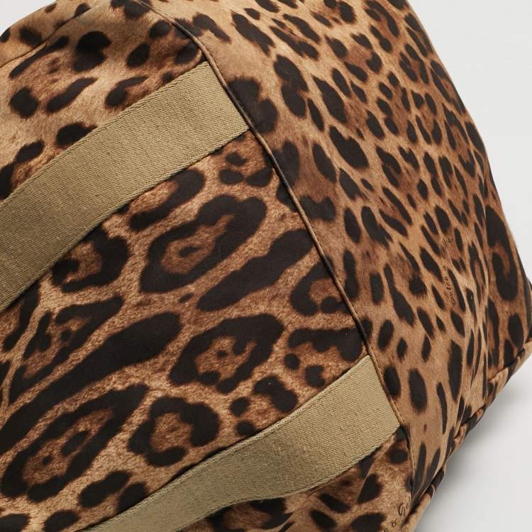 Pre Owned Dolce & Gabbana Brown/Black Leopard Print Fabric and Leather Front Pouch Tote