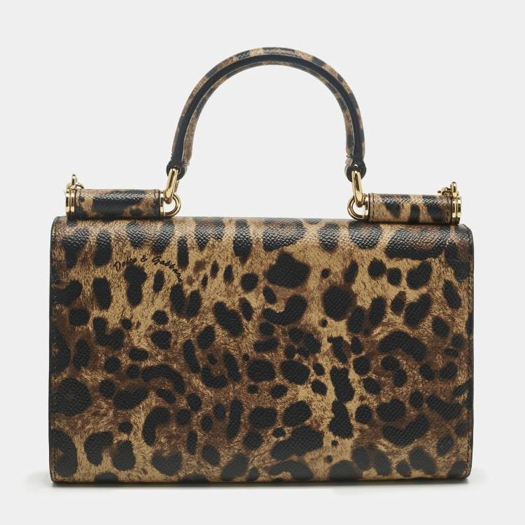 Pre Owned Dolce & Gabbana Beige/Black Leopard Print Coated Canvas Miss Sicily Von Wallet on Chain
