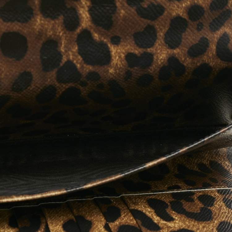 Pre Owned Dolce & Gabbana Beige/Black Leopard Print Coated Canvas Miss Sicily Von Wallet on Chain