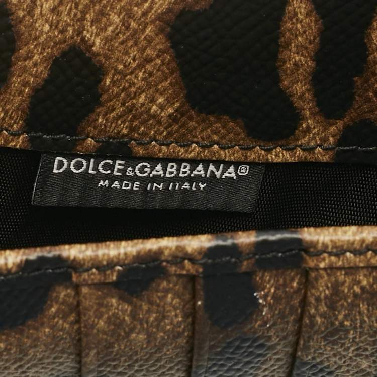 Pre Owned Dolce & Gabbana Beige/Black Leopard Print Coated Canvas Miss Sicily Von Wallet on Chain