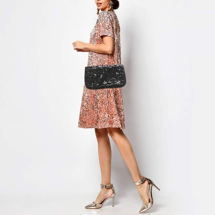 Pre Owned Dolce & Gabbana Black Sequins Miss Charles Shoulder Bag