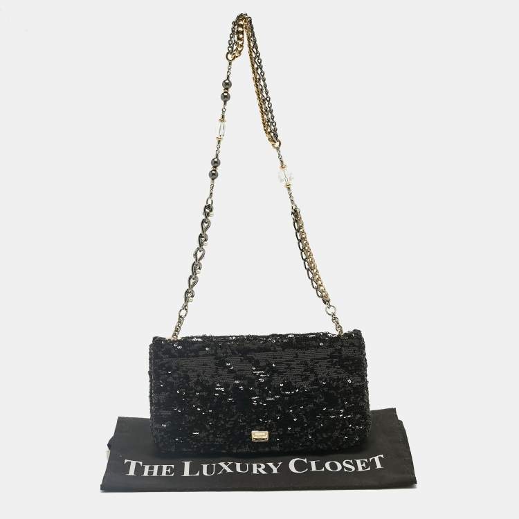 Pre Owned Dolce & Gabbana Black Sequins Miss Charles Shoulder Bag