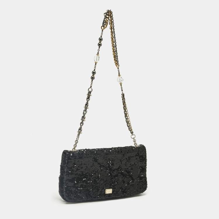 Pre Owned Dolce & Gabbana Black Sequins Miss Charles Shoulder Bag