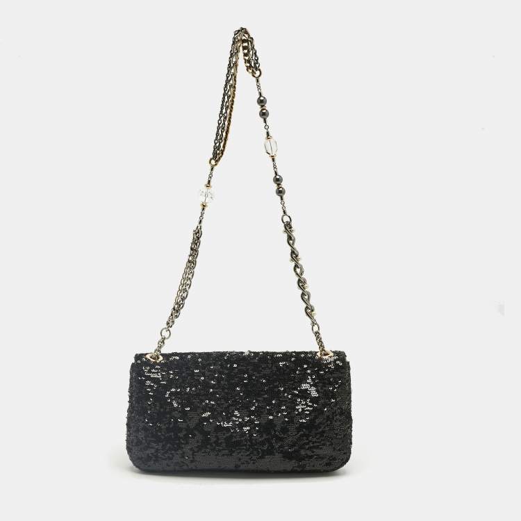 Pre Owned Dolce & Gabbana Black Sequins Miss Charles Shoulder Bag
