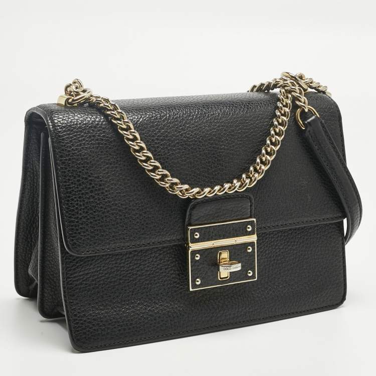 Pre Owned Dolce & Gabbana Black Leather Small Rosalia Shoulder Bag