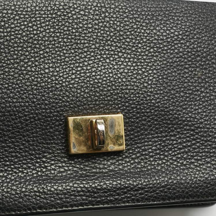 Pre Owned Dolce & Gabbana Black Leather Small Rosalia Shoulder Bag