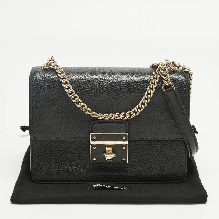 Pre Owned Dolce & Gabbana Black Leather Small Rosalia Shoulder Bag