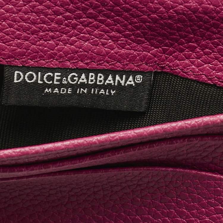 Pre Owned Dolce & Gabbana Pink Leather Logo Trifold Wallet