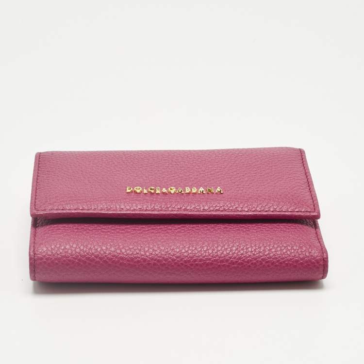 Pre Owned Dolce & Gabbana Pink Leather Logo Trifold Wallet