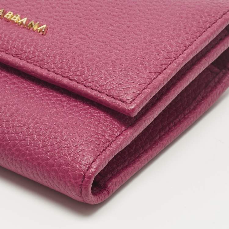 Pre Owned Dolce & Gabbana Pink Leather Logo Trifold Wallet