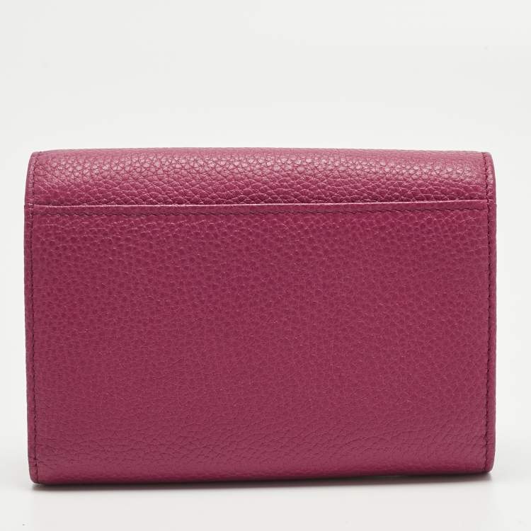 Pre Owned Dolce & Gabbana Pink Leather Logo Trifold Wallet