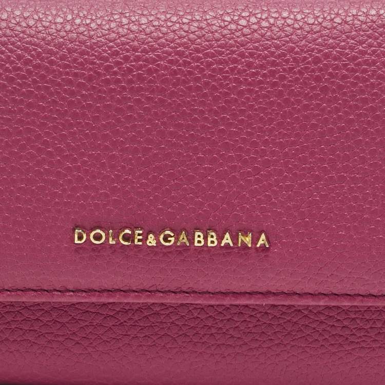 Pre Owned Dolce & Gabbana Pink Leather Logo Trifold Wallet