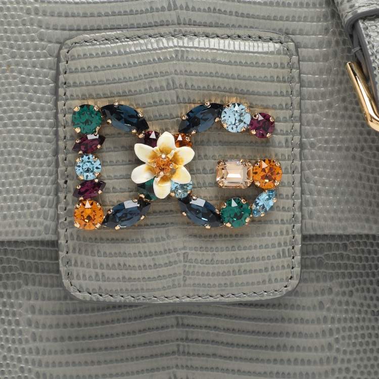 Pre Owned Dolce & Gabbana Grey Lizard Embossed Leather DG Millennials Shoulder Bag