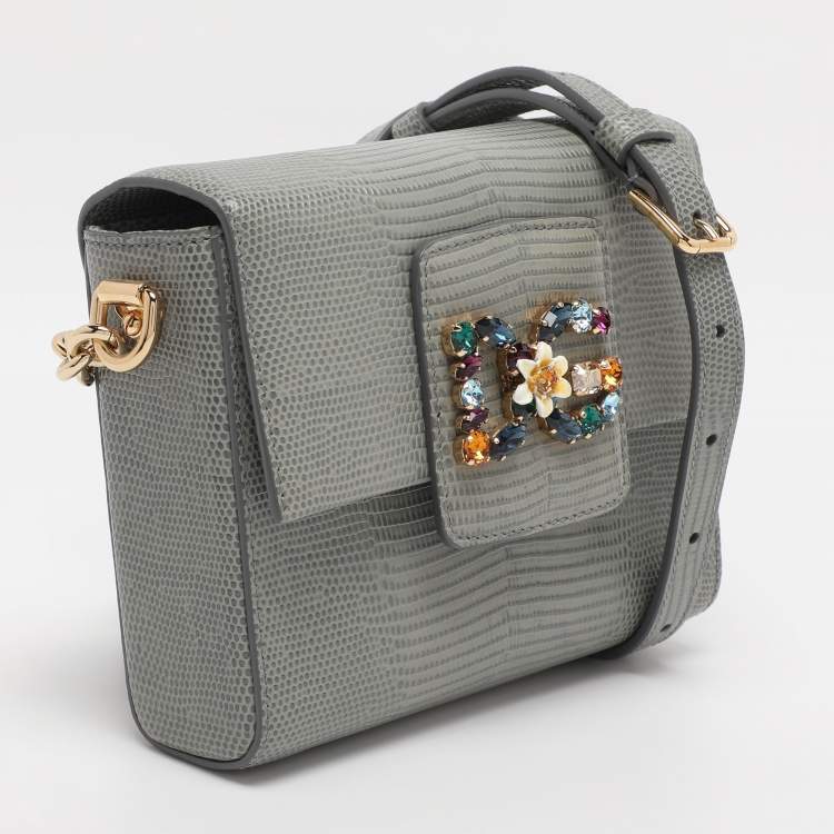 Pre Owned Dolce & Gabbana Grey Lizard Embossed Leather DG Millennials Shoulder Bag