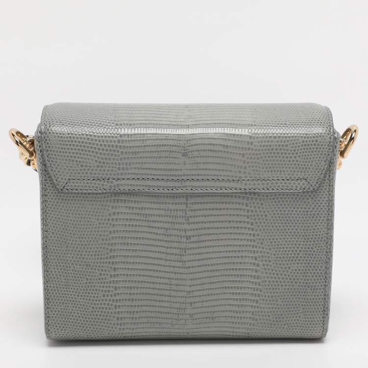 Pre Owned Dolce & Gabbana Grey Lizard Embossed Leather DG Millennials Shoulder Bag