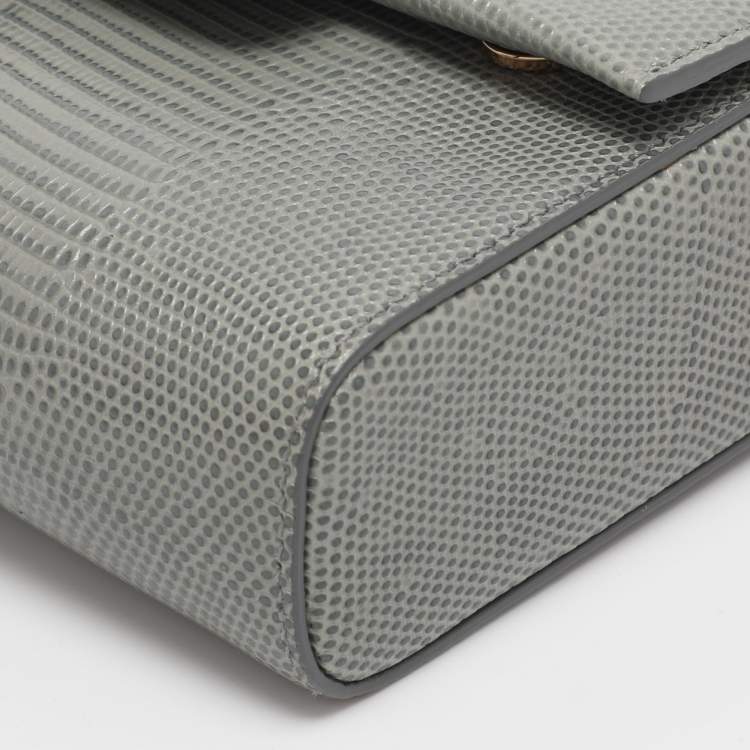 Pre Owned Dolce & Gabbana Grey Lizard Embossed Leather DG Millennials Shoulder Bag