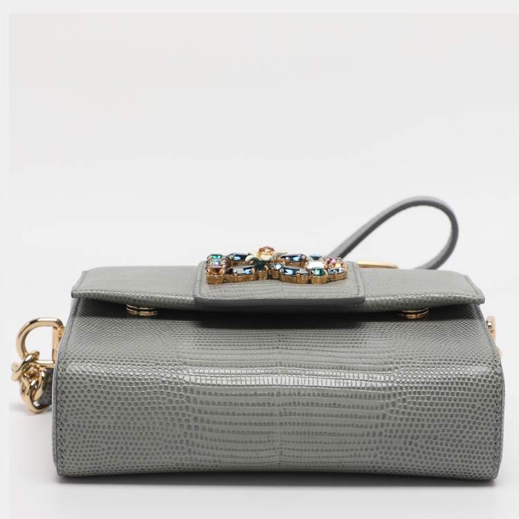 Pre Owned Dolce & Gabbana Grey Lizard Embossed Leather DG Millennials Shoulder Bag