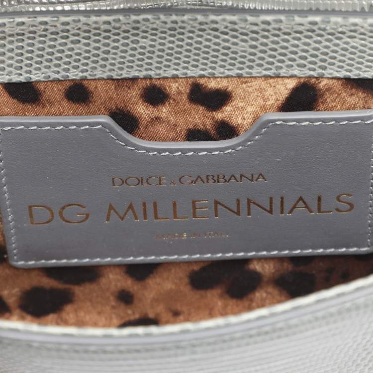 Pre Owned Dolce & Gabbana Grey Lizard Embossed Leather DG Millennials Shoulder Bag