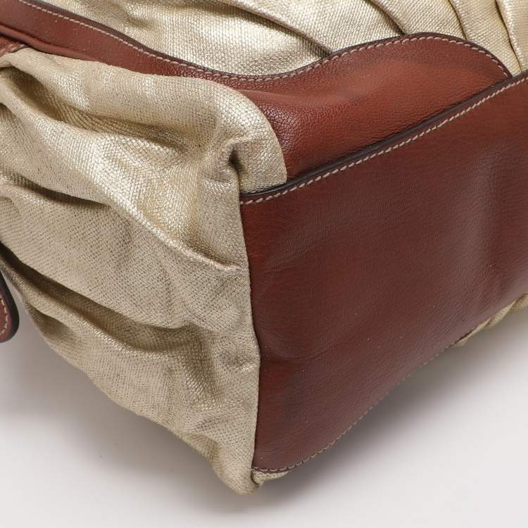 Pre Owned Dolce & Gabbana Gold/Brown Coated Canvas and Leather Miss Exotic Tote