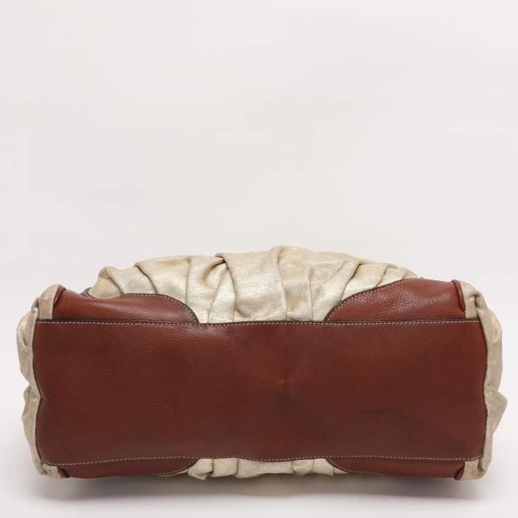 Pre Owned Dolce & Gabbana Gold/Brown Coated Canvas and Leather Miss Exotic Tote