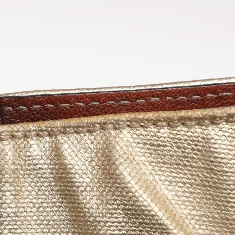 Pre Owned Dolce & Gabbana Gold/Brown Coated Canvas and Leather Miss Exotic Tote