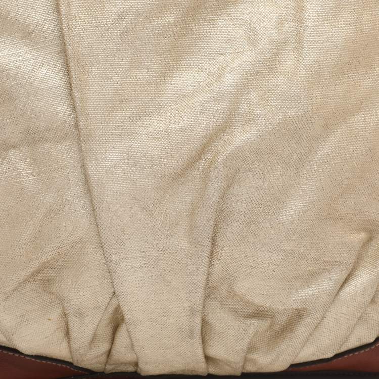 Pre Owned Dolce & Gabbana Gold/Brown Coated Canvas and Leather Miss Exotic Tote