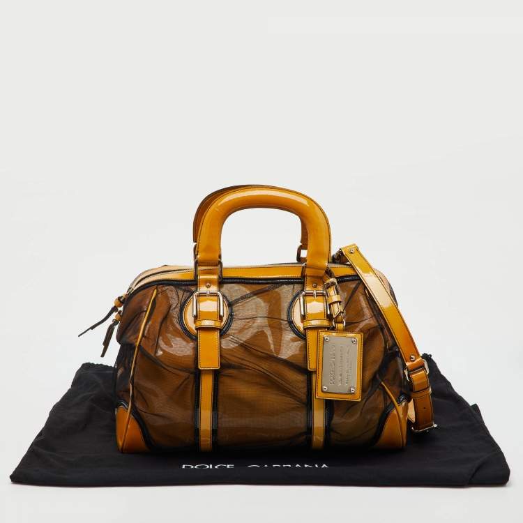 Pre Owned Dolce & Gabbana Yellow/Black Mesh and Patent Leather Miss Romantique Satchel