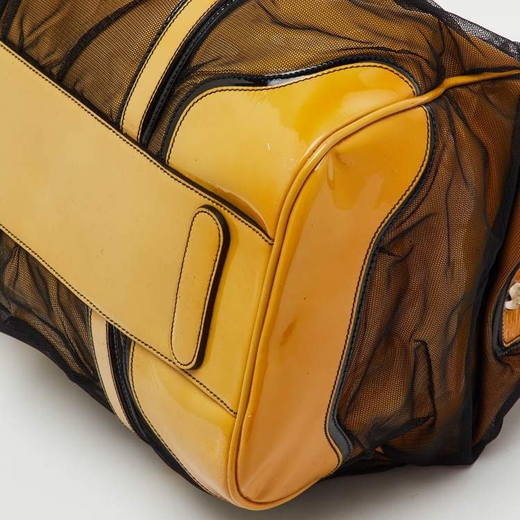 Pre Owned Dolce & Gabbana Yellow/Black Mesh and Patent Leather Miss Romantique Satchel