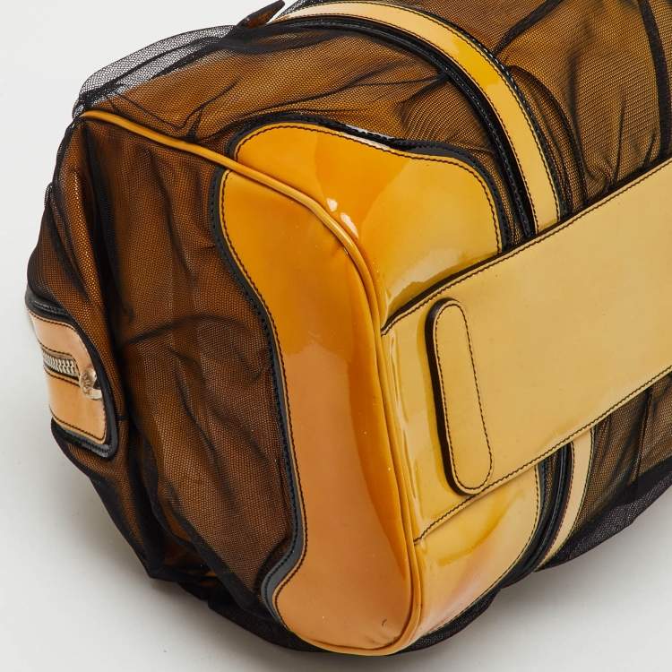 Pre Owned Dolce & Gabbana Yellow/Black Mesh and Patent Leather Miss Romantique Satchel