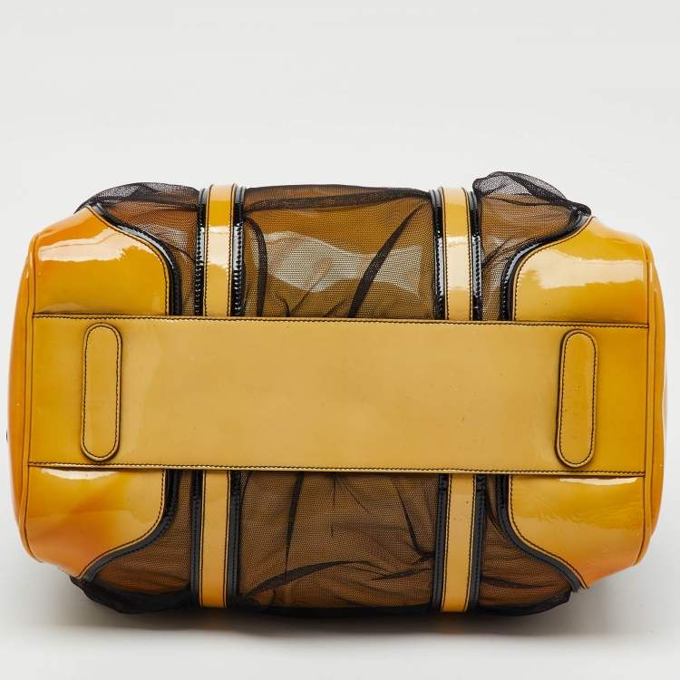 Pre Owned Dolce & Gabbana Yellow/Black Mesh and Patent Leather Miss Romantique Satchel