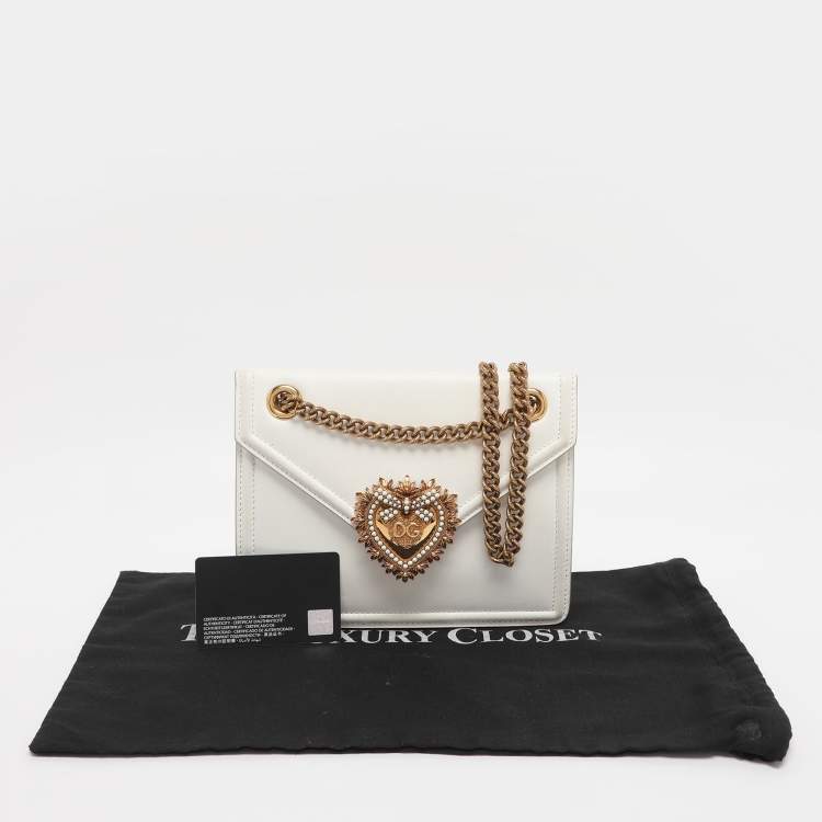 Pre Owned Dolce & Gabbana White Leather Medium Devotion Shoulder Bag