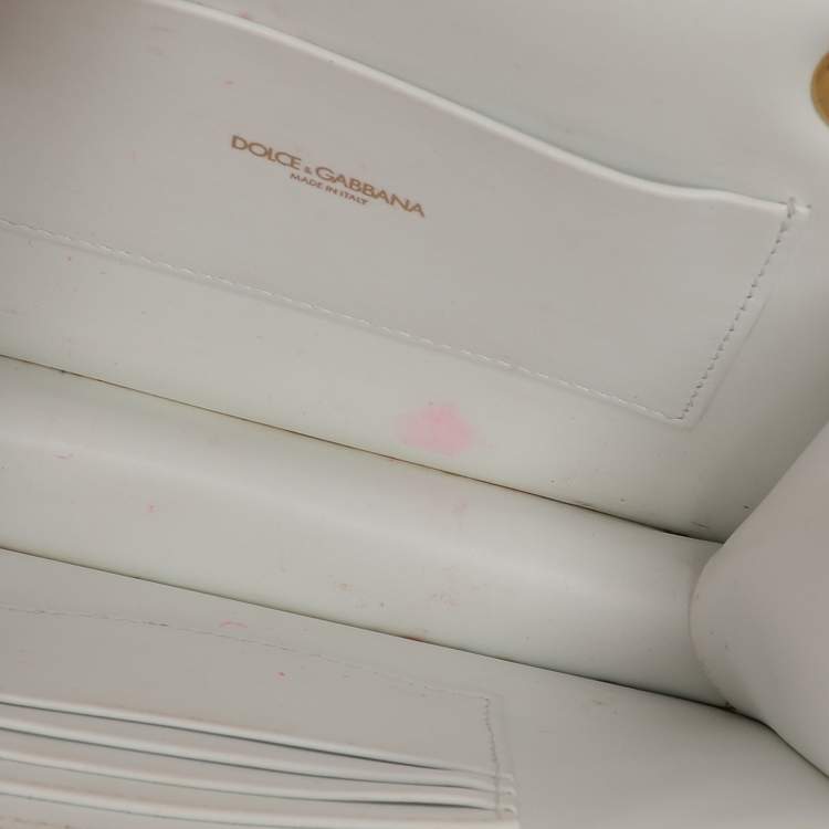 Pre Owned Dolce & Gabbana White Leather Medium Devotion Shoulder Bag