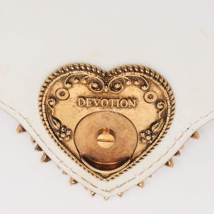 Pre Owned Dolce & Gabbana White Leather Medium Devotion Shoulder Bag