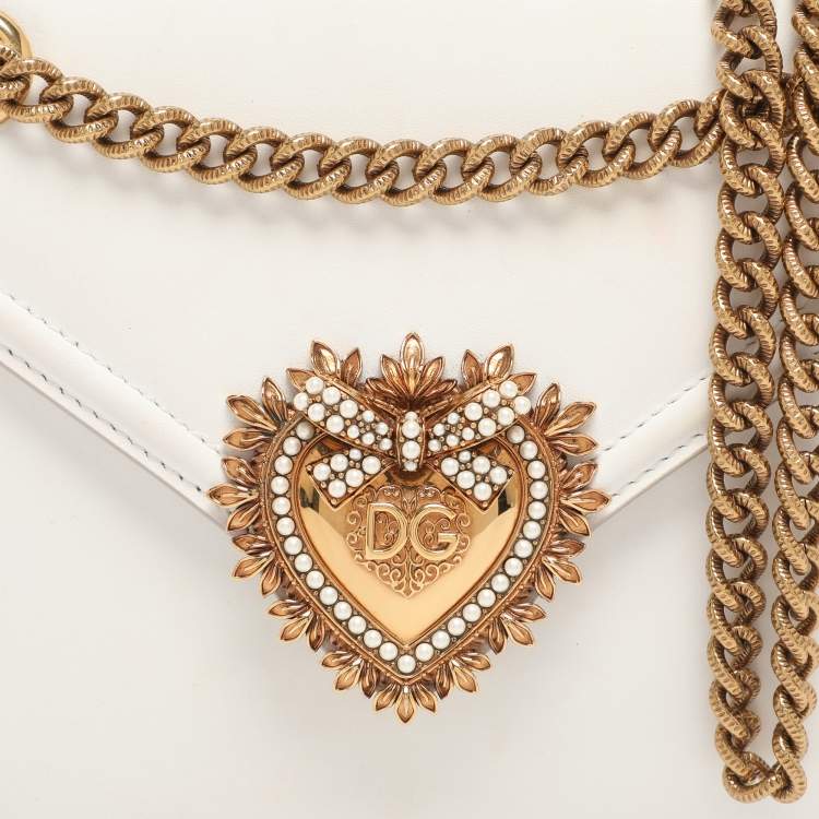 Pre Owned Dolce & Gabbana White Leather Medium Devotion Shoulder Bag