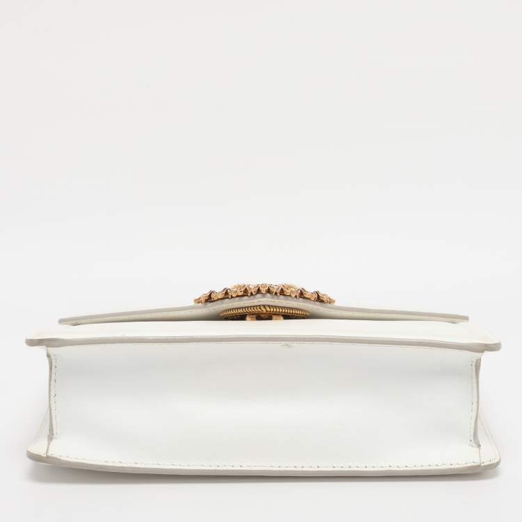 Pre Owned Dolce & Gabbana White Leather Medium Devotion Shoulder Bag
