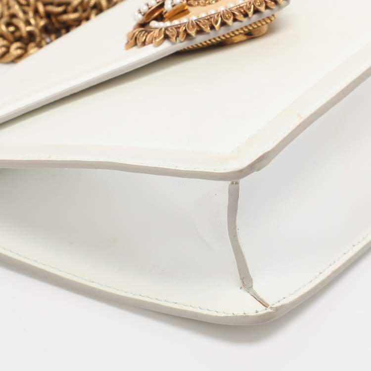 Pre Owned Dolce & Gabbana White Leather Medium Devotion Shoulder Bag
