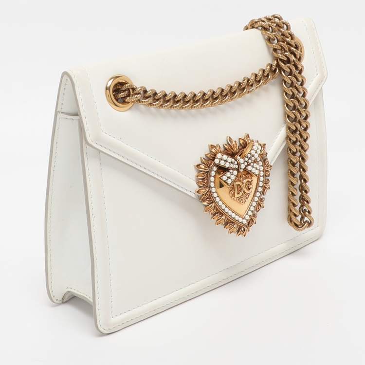 Pre Owned Dolce & Gabbana White Leather Medium Devotion Shoulder Bag