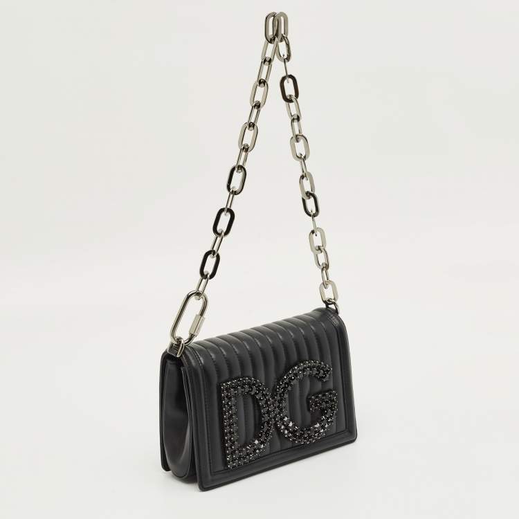 Pre Owned Dolce & Gabbana Black Quilted Leather DG Girls Shoulder Bag