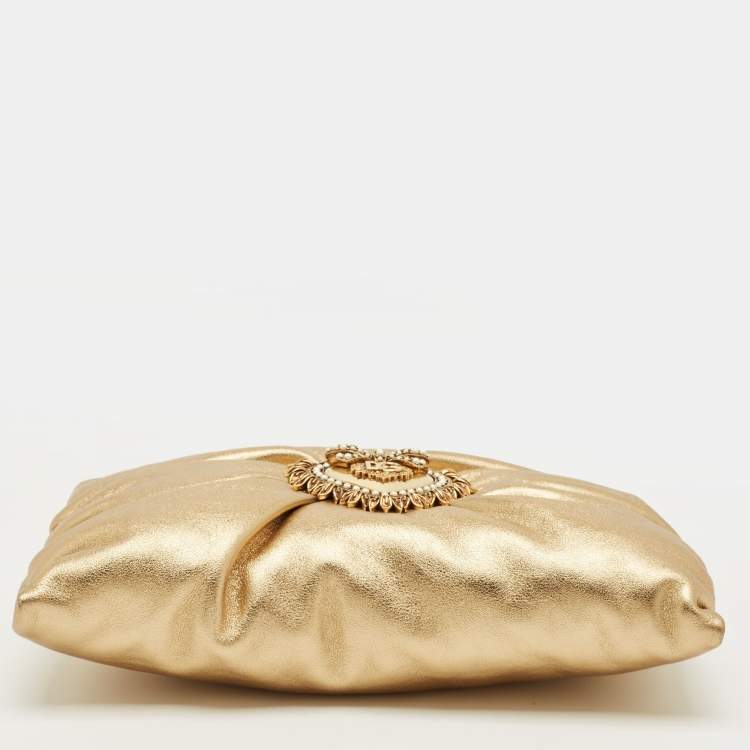 Pre Owned Dolce & Gabbana Gold Leather Soft Devotion Shoulder Bag