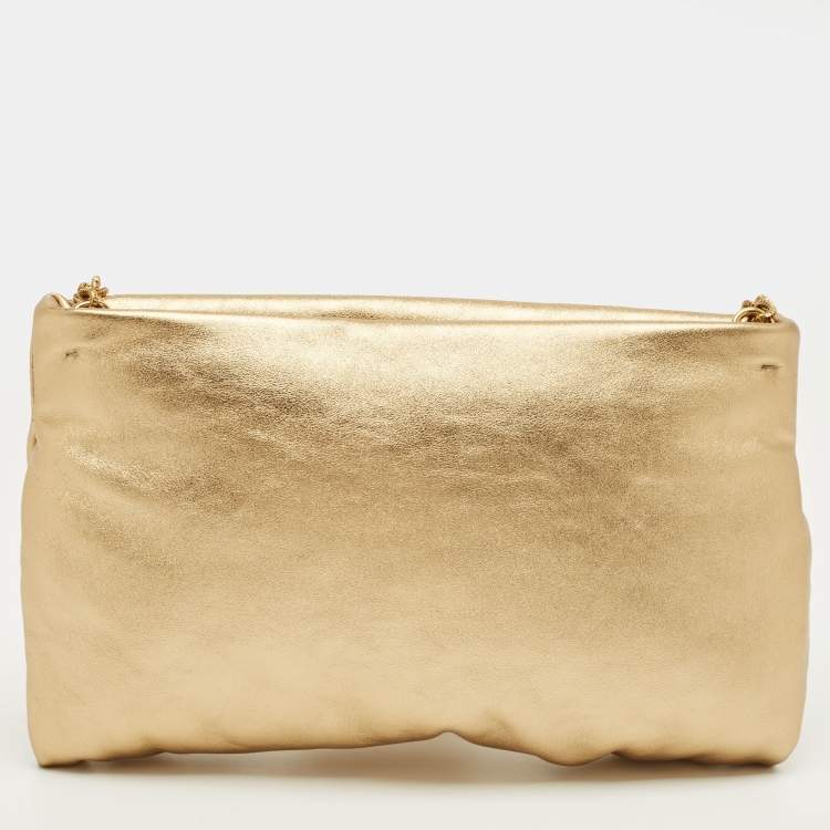 Pre Owned Dolce & Gabbana Gold Leather Soft Devotion Shoulder Bag