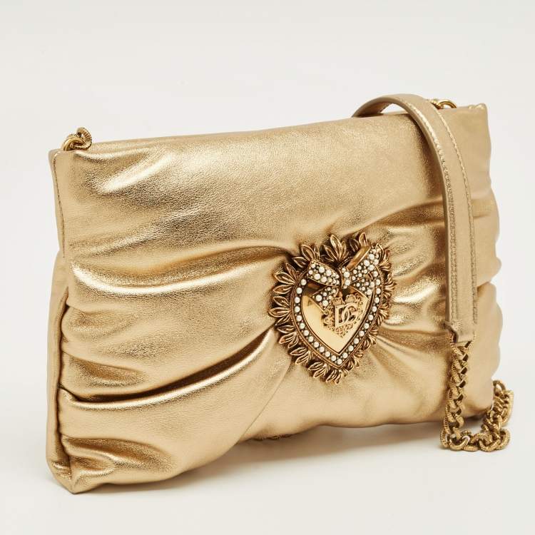 Pre Owned Dolce & Gabbana Gold Leather Soft Devotion Shoulder Bag