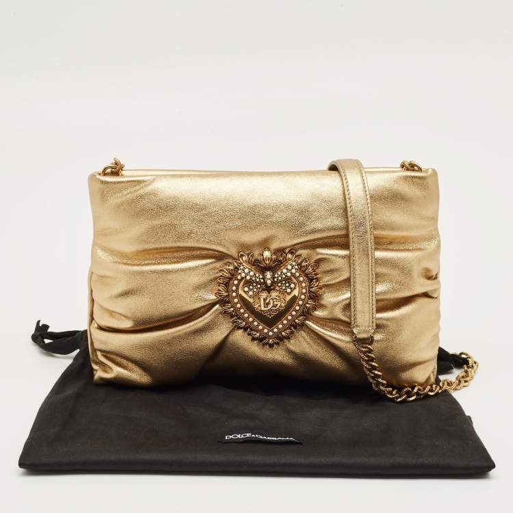 Pre Owned Dolce & Gabbana Gold Leather Soft Devotion Shoulder Bag