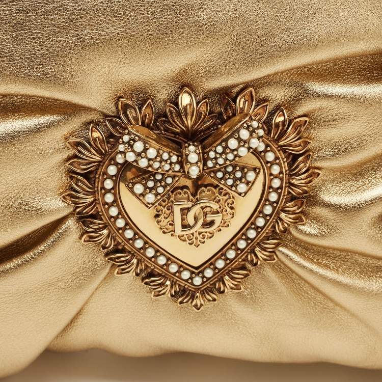 Pre Owned Dolce & Gabbana Gold Leather Soft Devotion Shoulder Bag