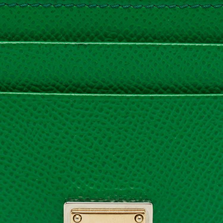 Pre Owned Dolce & Gabbana Green Leather Logo Card Holder