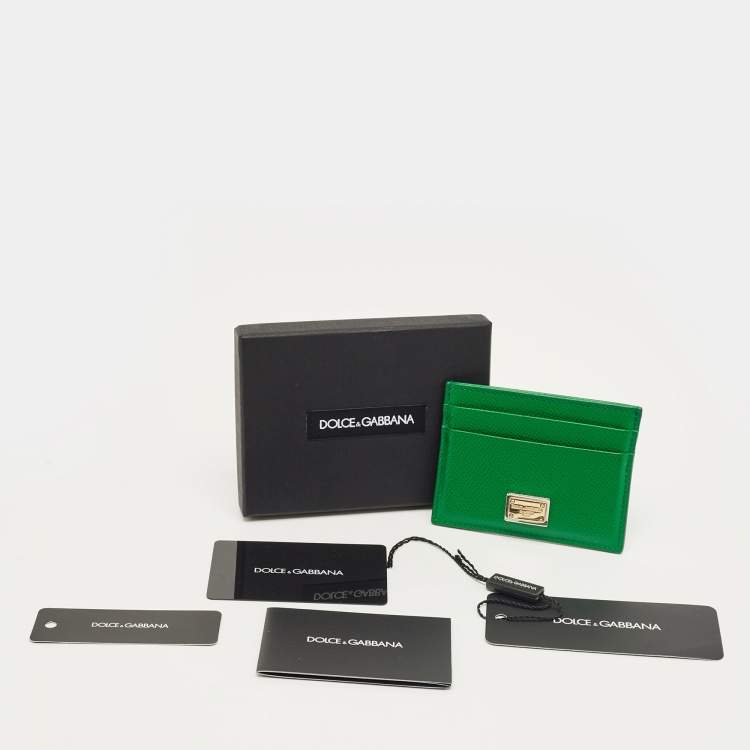 Pre Owned Dolce & Gabbana Green Leather Logo Card Holder
