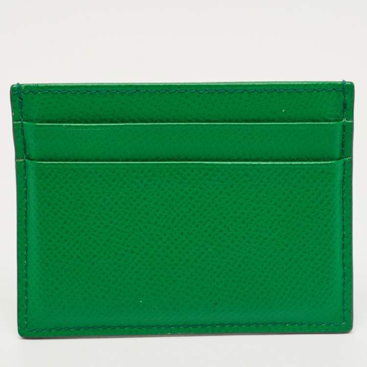 Pre Owned Dolce & Gabbana Green Leather Logo Card Holder